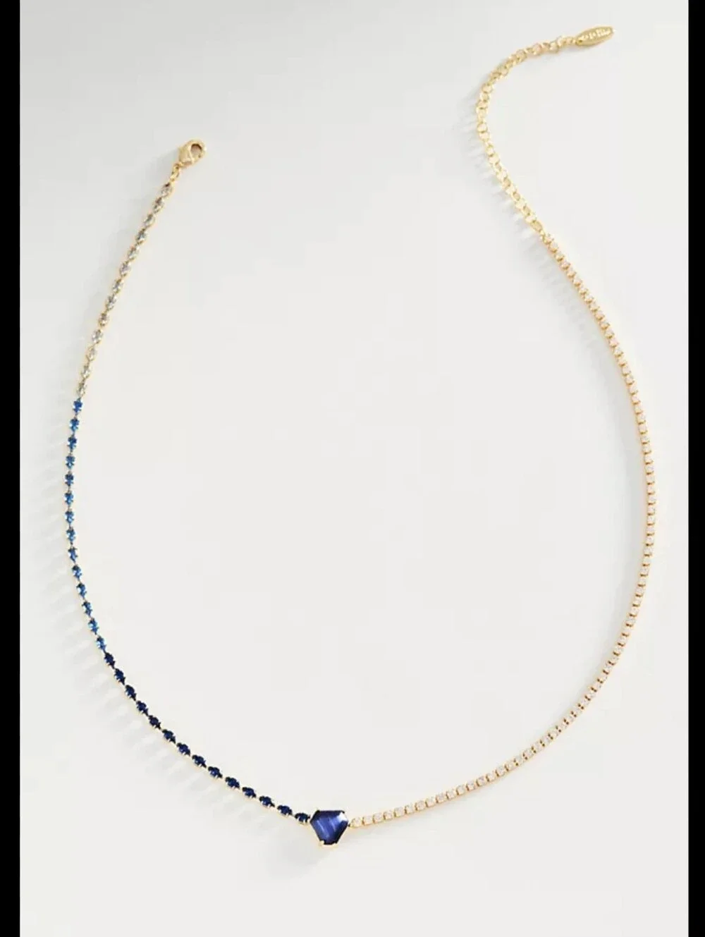 Anthropologie × Serafina, Soloist Crystal Mixed Chain Necklace,Sapphire,MSRP $54